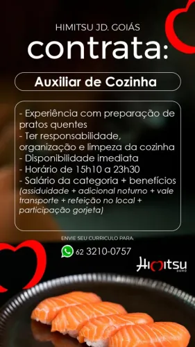 Vaga para Cozinheiro e Auxiliar de Cozinha