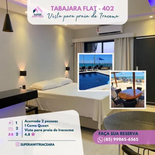 Flat mobiliado na Praia de Iracema Vista Mar