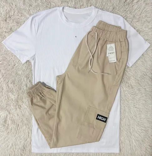 Kit Camisa Canelada e Calça Cargo Jogger 