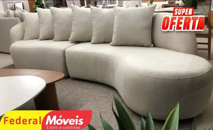 Sofá Orgânico 3,10m Tecido Bouclé Creme Luxo Novo - Entregamos pra Você!
