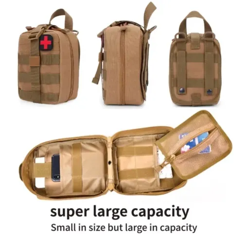Bolsa médica tática média com sistema MOLLE para kit de primeiros socorros. 
