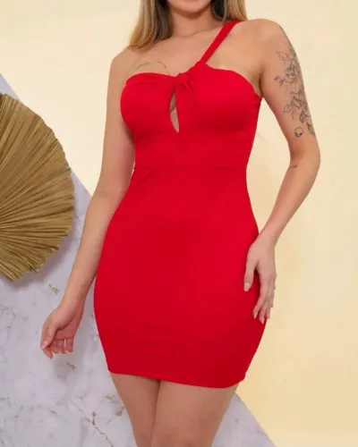 VESTIDO CANELADO PREMIUM / VERMELHO/ PRETO
