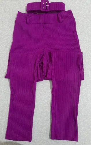Calça Canelado Confort Feminino Com Cinto - fucsia - Tamanho G
