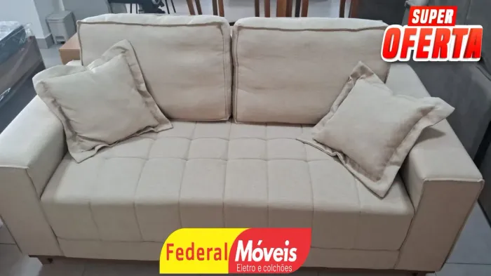 Sofá com 1,80m em Linho Bege - Super Oferta!