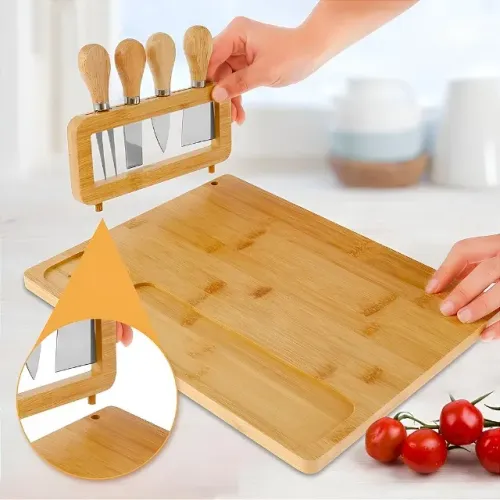 Conjunto Facas de Queijos Petisqueira Tábua Retangular Bambu Cozinha Café Degustação