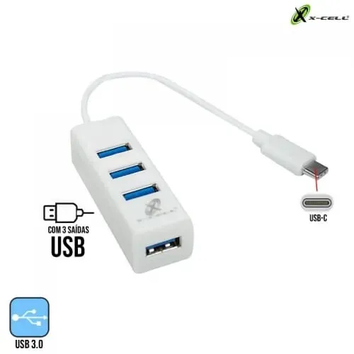 Hub Tipo c Pra Usb(4portas) Branco Flex *ENTREGA GRÁTIS*