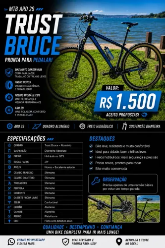 ? Bike Aro 29 Trust Bruce | Freio Hidráulico | Pneus Novos | Muito Conservada