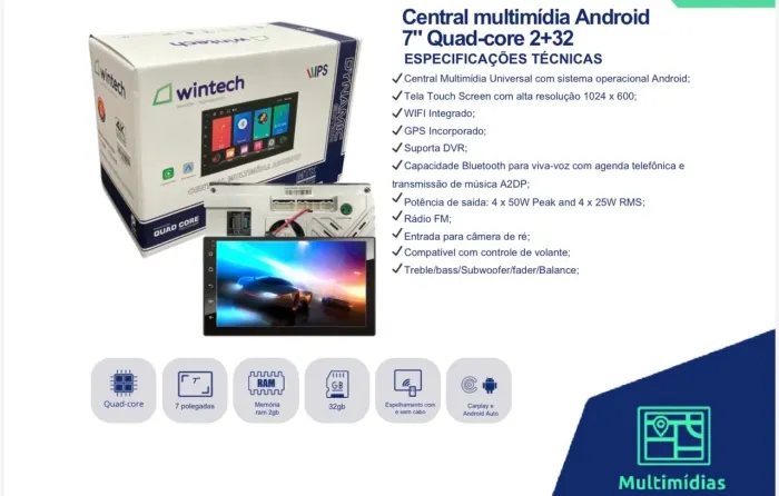 Central multimídia Wintech 7 polegadas 
