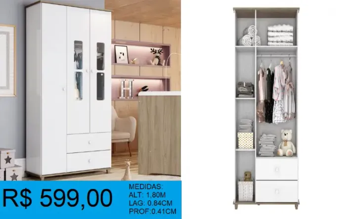 Roupeiro infantil 100% MDF - Entrega e montagem GRATIS