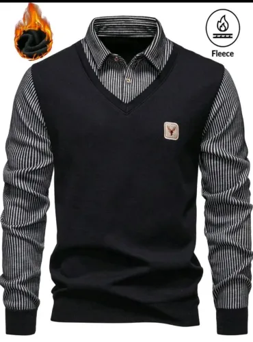 Nova Camisa masculina M suéter casual moletom com colarinho pólo