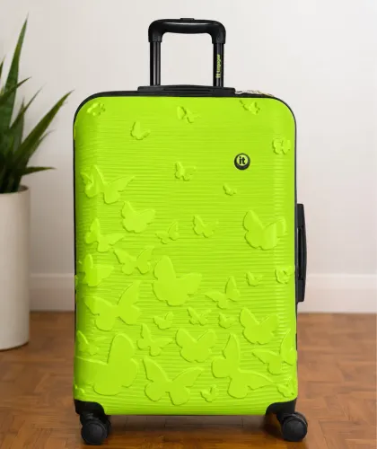 Mala Grande ABS Verde Neon Estampa Borboletas - Excelente Estado
