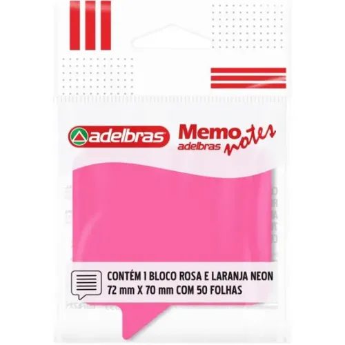 Bloco de Recado Autoadesivo Memonote Diálogo 72 mm x 70 mm Rosa/Laranja Neon - Adelbras