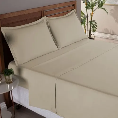 Jogo de Cama Cáqui Queen 4 peças