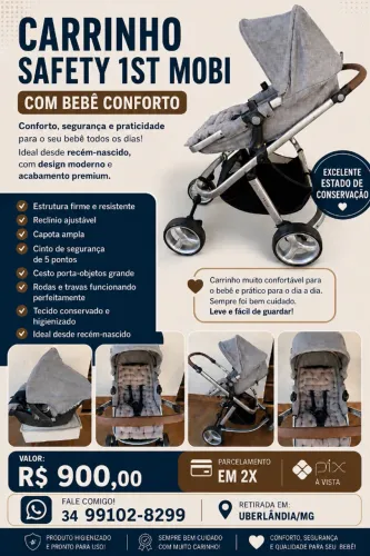 Carrinho Safety 1st Mobi + Bebê Conforto - Ótimo Estado