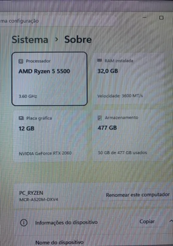 Pc gamer Ryzen 5 5500