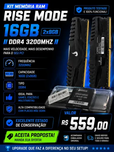 Kit Memória RAM Rise Mode 16GB (2x8GB) DDR4 3200MHz - Excelente Estado 