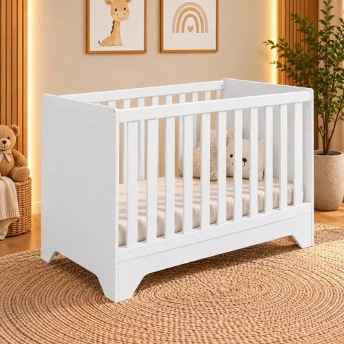 Berço 3 em 1 Peroba Popy Retrô Branco Brilho <br>