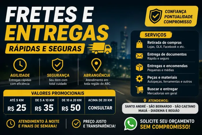 ENTREGAS RAPIDAS E FRETES PEQUENOS NA REGIÃO DO ABC