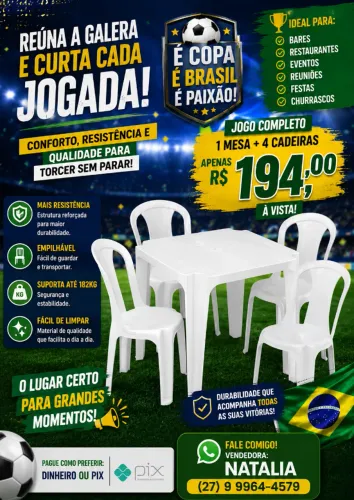 jogo de mesa plástico bistrô 182 kg branco