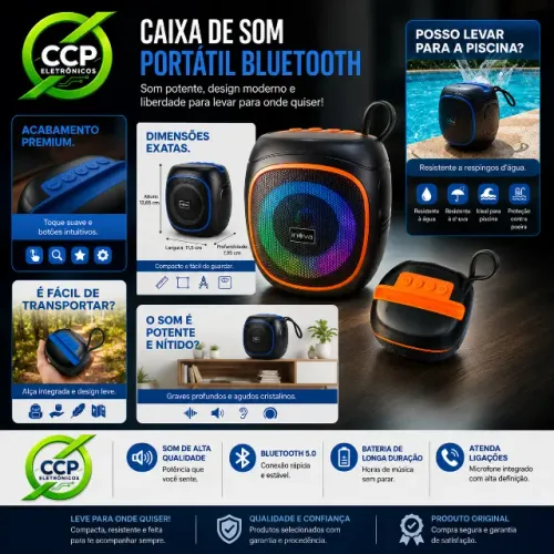 Caixinha De Som Bluetooth Potente Tws Rádio Fm Rgb