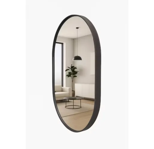 Espelho Oval Adnet 60x40 cm, moldura couro