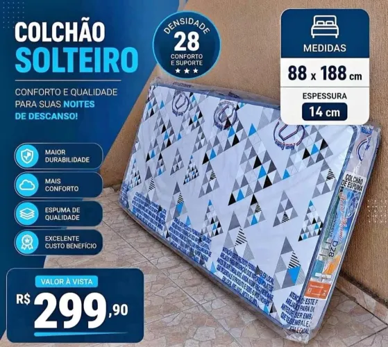 Colchão D28 solteiro com 14cm R$'299