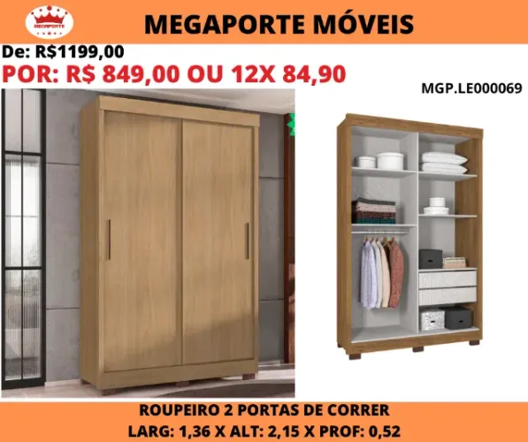 GUARDA ROUPA SOLTEIRO PORTAS DE CORRER