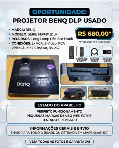 Projetor Data Show BenQ DLP + Controle Remoto + Cabos | Excelente Estado