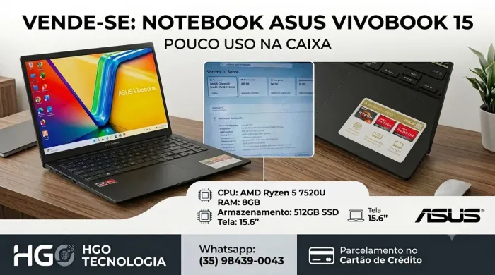 Vendo Notebook Asus Vivobook E1504F - preto, na caixa