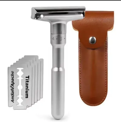 Barbeador de Segurança Ajustável em Aço Inox + Case + Lâminas