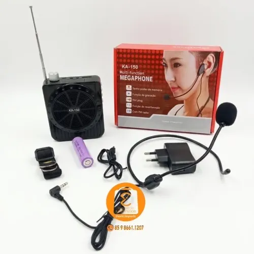 Rádio Megaphone Bluetooth, Caixa de Som com Microfone, Rádio FM, Gravador Recarregável
