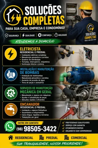 Serviços elétricos, encanador, motobombas, etc
