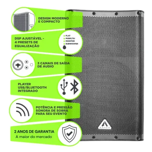 Caixa de Som Ativa Armer EVX15 1400w - 2 anos de Garantia