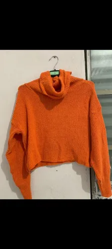Cropped manga longa laranja tam P/m