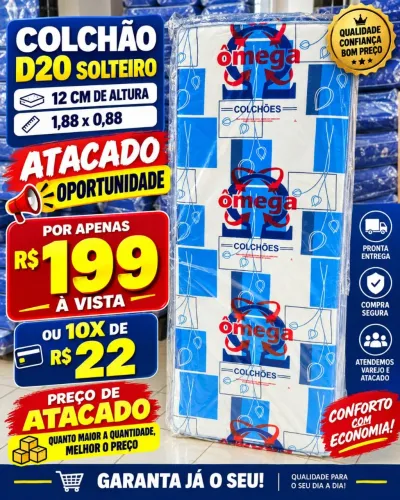 Colchão D20 Solteiro 12cm 1,88x0,88 Oferta R$199<br>