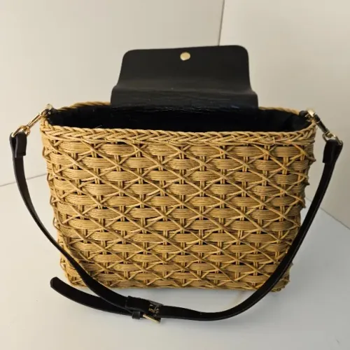 Bolsa De Ombro Zara Palha Com Alças Pretas Feminina