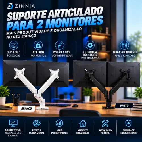 Suporte Articulado Duplo para 2 Monitores 13 a 32 Zinnia