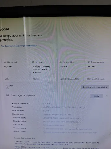 Gabinete Core I3 4150 - SSD NVME 512GB - 16GB DDR3 1600MHZ - Fonte ATX 230W