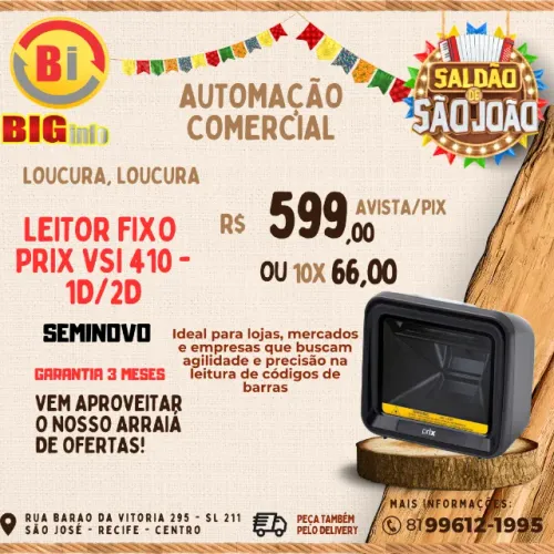 Leitor de Código de Barras Fixo VSi 410 USB 2D Prix Toledo