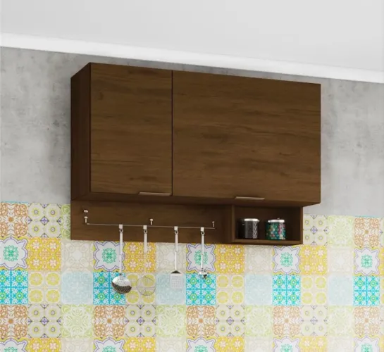 Armário Basculante Bartira Rubi com 2 portas, 2 Prateleiras e suporte para utensílios 