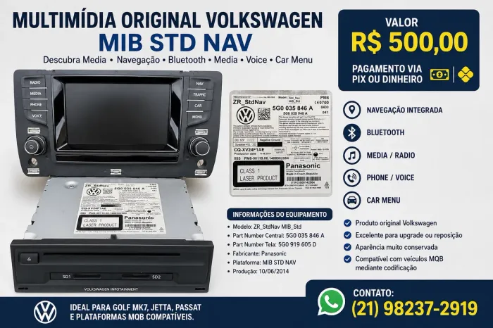 Multimídia Original VW MIB STD NAV Golf MK7 Jetta Passat 5G0035846A