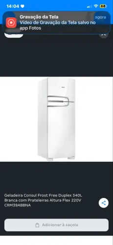 Geladeira consul frost free duplex 340L branca com prateleiras altura flex voltagem 220