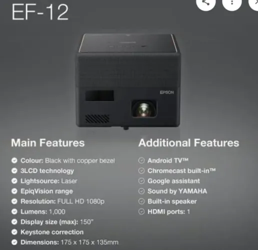 Projetor Epson Ef-12  preto com alto-falante YAMAHA