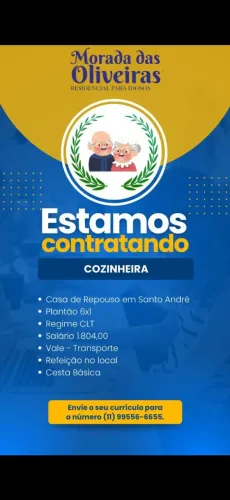 Vaga de emprego para cozinheira e para cuidadora de idosos
