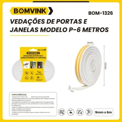 fita adesiva veda frestas janela porta vedação 6mm p 6 metros bom-1326
