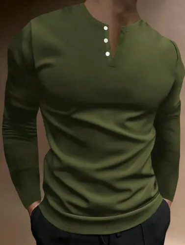 Camiseta Verde Militar Sólida Manfinity