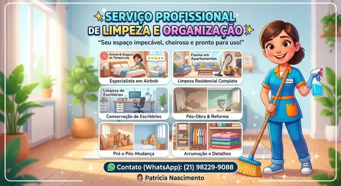 Faxina completa, casas, apartamentos, escritórios e especialista em limpeza Airbnb.
