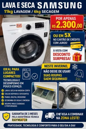 Lava e Seca Samsung 11kg/6kg com garantia e entrega na Zona Leste A combinar 
