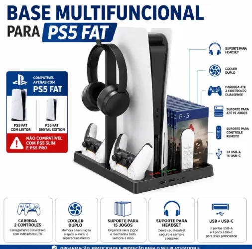Base multifuncional Ps5 FAT com cooler