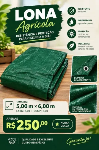 Lona Forte Agrícola Verde 5 × 6 m ? Nunca Usada!